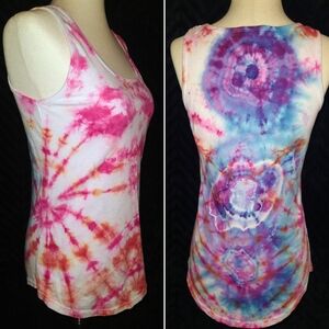 Women's Pink & Orange Side Spiral W/ Geode Back Ice Dye Tank Top ~ Sz S